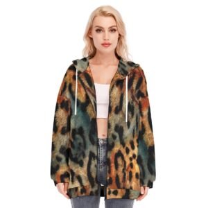 All-Over Print Women's Long Hoodie With Zipper Closure