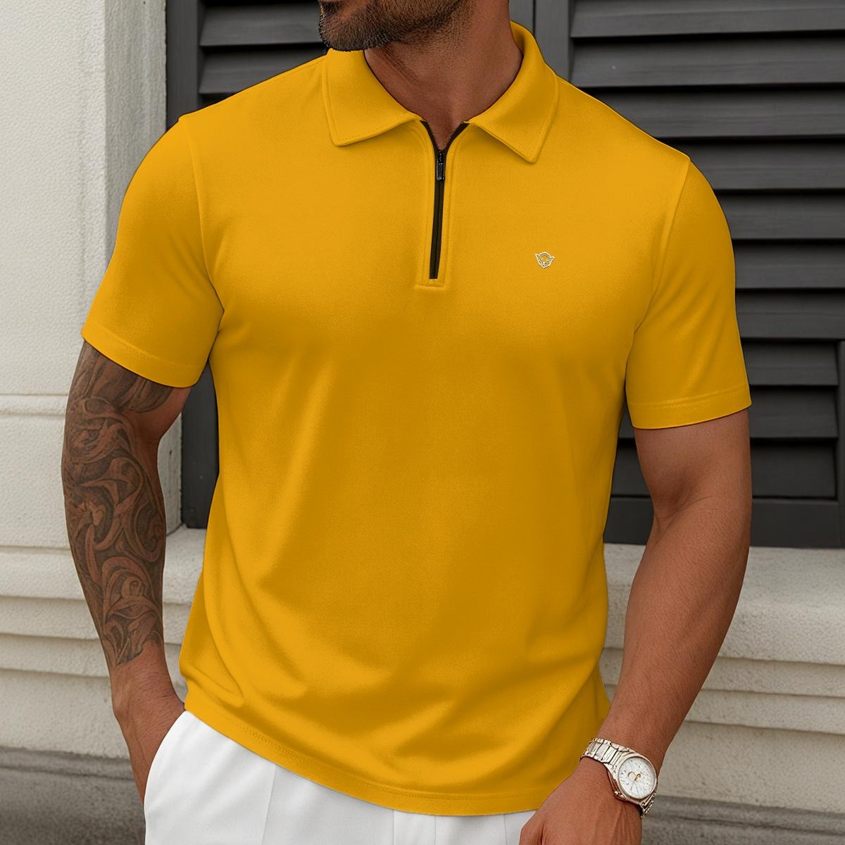 All-Over Print Men’S Short-Sleeved Zip Polo Shirt|180GSM